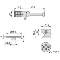 Emuca Excentrique + Goujon Expansible, D. 15 Mm, Panneau 16 Mm, Zamak Et Acier, Blanc, 20 Ut. - Talla 6 Emuca Excentrique + Goujon Expansible, D. 15 Mm, Panneau 16 Mm, Zamak Et Acier, Blanc, 20 Ut. - Talla -Fischer Boutique 23965829 2