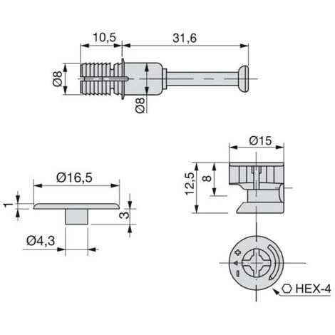 Emuca Excentrique + Goujon Expansible, D. 15 Mm, Panneau 16 Mm, Zamak Et Acier, Blanc, 20 Ut. - Talla 4 Emuca Excentrique + Goujon Expansible, D. 15 Mm, Panneau 16 Mm, Zamak Et Acier, Blanc, 20 Ut. - Talla – Image 2