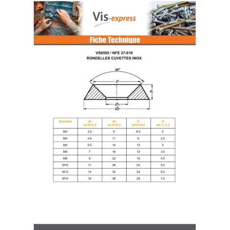 Rondelle Cuvette Pleine Inox A2 M10 Conditionnement: Unitaire 4 Rondelle Cuvette Pleine Inox A2 M10 Conditionnement: Unitaire – Image 2
