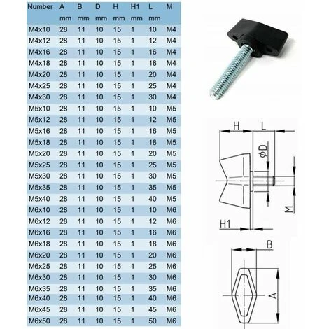 4x Vis Papillon M6 X 25 Tête Plastique Tige Acier Bouton Manœuvre 4 4x Vis Papillon M6 X 25 Tête Plastique Tige Acier Bouton Manœuvre – Image 2