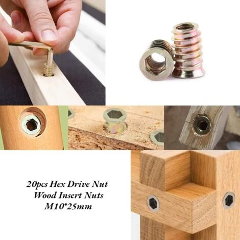 Pack De 20 Pièces M10 Écrou Hexagonal Fileté En Alliage De Zinc, Écrous D'Insert En Alliage De Zinc Assortiment (M10x25mm) 6 Pack De 20 Pièces M10 Écrou Hexagonal Fileté En Alliage De Zinc, Écrous D'Insert En Alliage De Zinc Assortiment (M10x25mm) – Image 4