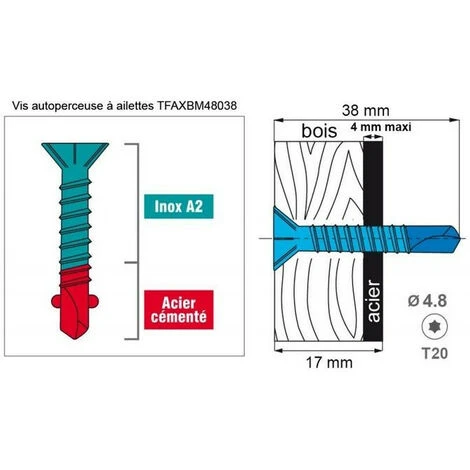 Vis Autoperçeuse Tête Fraisée 120° Bi-métal Inox A2 - Empreinte: T30 - ø: 6.3 - Long (en Mm): 60 - G: 38 - Capacité De Perçage: 6 - Torsion: 12 - Qte/bte: 150 4 Vis Autoperçeuse Tête Fraisée 120° Bi-métal Inox A2 - Empreinte: T30 - ø: 6.3 - Long (en Mm): 60 - G: 38 - Capacité De Perçage: 6 - Torsion: 12 - Qte/bte: 150 – Image 2