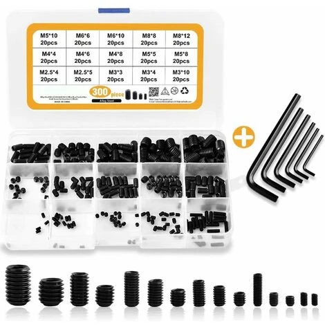 M2.5 M3 M4 M5 M6 M8 Vis Sans Tête Hexagonale,Set Assortiment Kit De Acier Au Carbone Douille Hexagonale Vis-pointeau Vis Avec Entraînement Hexagonal Interne,Irisfr(300Pcs,le Noir) 3 M2.5 M3 M4 M5 M6 M8 Vis Sans Tête Hexagonale,Set Assortiment Kit De Acier Au Carbone Douille Hexagonale Vis-pointeau Vis Avec Entraînement Hexagonal Interne,Irisfr(300Pcs,le Noir)