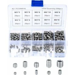 Vis Sans Tête En Acier Inox, M3 M4 M5 M6 M8 Vis à Métaux, Assortiment Kit De Fixations Vis Pointeau，Irisfr（200Pcs)