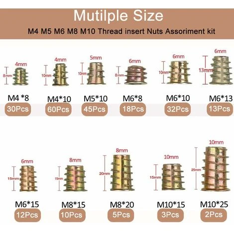 Écrous Hexagonaux M4 M5 M6 M8 M10 Avec Inserts Filetés, Alliage De Zinc Insert Fileté Hexagonale Écrous Inserts,irisfr(230PCS) 4 Écrous Hexagonaux M4 M5 M6 M8 M10 Avec Inserts Filetés, Alliage De Zinc Insert Fileté Hexagonale Écrous Inserts,irisfr(230PCS) – Image 2
