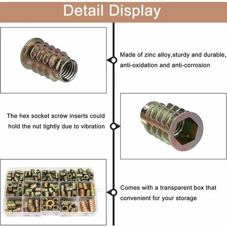 Écrous Hexagonaux M4 M5 M6 M8 M10 Avec Inserts Filetés, Alliage De Zinc Insert Fileté Hexagonale Écrous Inserts,irisfr(230PCS) 5 Écrous Hexagonaux M4 M5 M6 M8 M10 Avec Inserts Filetés, Alliage De Zinc Insert Fileté Hexagonale Écrous Inserts,irisfr(230PCS) – Image 3