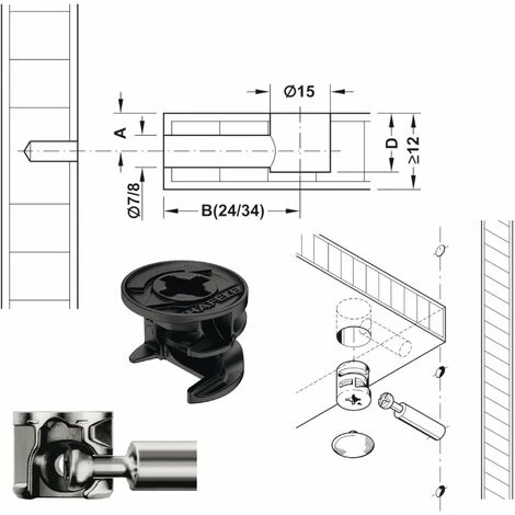 10x Raccord Boitier D'assemblage Rastex Excentrique Ø15mm Alliage Zingué Noir Panneau Meuble, épaisseur 29mm 4 10x Raccord Boitier D'assemblage Rastex Excentrique Ø15mm Alliage Zingué Noir Panneau Meuble, épaisseur 29mm – Image 2