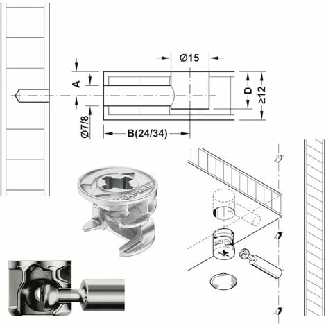 10x Raccord Boitier D'assemblage Rastex Excentrique Ø15mm Alliage Zingué Brut Panneau Meuble, épaisseur 29mm 4 10x Raccord Boitier D'assemblage Rastex Excentrique Ø15mm Alliage Zingué Brut Panneau Meuble, épaisseur 29mm – Image 2