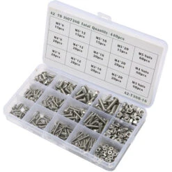 440pcs Vis Sans Tête En Acier Inox, M3 M4 M5 Vis à Métaux, Assortiment Kit De Fixations Vis Pointeau