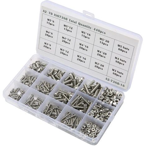 440pcs Vis Sans Tête En Acier Inox, M3 M4 M5 Vis à Métaux, Assortiment Kit De Fixations Vis Pointeau 3 440pcs Vis Sans Tête En Acier Inox, M3 M4 M5 Vis à Métaux, Assortiment Kit De Fixations Vis Pointeau
