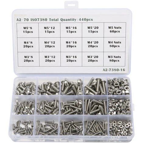 440pcs Vis Sans Tête En Acier Inox, M3 M4 M5 Vis à Métaux, Assortiment Kit De Fixations Vis Pointeau 4 440pcs Vis Sans Tête En Acier Inox, M3 M4 M5 Vis à Métaux, Assortiment Kit De Fixations Vis Pointeau – Image 2