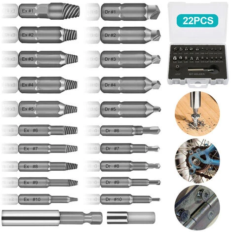 22 Pcs Endommagé Vis Extracteurs, Extracteurs De Vis à Mèches De Polissage Séparée Et D'Extraction Pour Boulons Ou Vis Endommagés, 2-12mm,avec Porte-embout Magnétique Et Adaptateur De Douille,Lilaris 3 22 Pcs Endommagé Vis Extracteurs, Extracteurs De Vis à Mèches De Polissage Séparée Et D'Extraction Pour Boulons Ou Vis Endommagés, 2-12mm,avec Porte-embout Magnétique Et Adaptateur De Douille,Lilaris