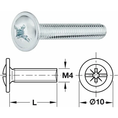 100x Vis Filetée M4x10mm Tête Plate Fente Cruciforme Fixation De Poignées Boutons De Meubles, Acier Zingué 4 100x Vis Filetée M4x10mm Tête Plate Fente Cruciforme Fixation De Poignées Boutons De Meubles, Acier Zingué – Image 2