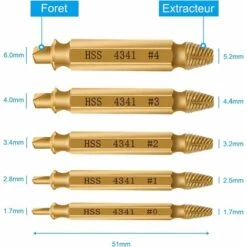 Déstockage Endommagé Vis Extracteurs Dénudés [6 Pièces], Extracteur De Vis, Extracteur De Boulons Cassés En Acier HSS 4341, Dureté Supérieure à 63 HRC, Pour Boulons Ou Vis Endommagés-Or -Fischer Boutique 59800620 4