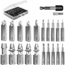 Kit D'Extracteur De Vis Cassé, 22 PCS Outils D'Extraction Améliorés En Acier Allié HSS 4341 Avec Mèches 2 Porte-embouts D'Extension Magnétique Adaptateur De Prise Pour Boulon Endommagé, Noir LO-Ron