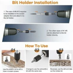 Kit D'Extracteur De Vis Cassé, 22 PCS Outils D'Extraction Améliorés En Acier Allié HSS 4341 Avec Mèches 2 Porte-embouts D'Extension Magnétique Adaptateur De Prise Pour Boulon Endommagé, Noir LO-Ron -Fischer Boutique 60885635 4