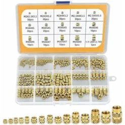 RHAFAYRE Insert Fileté, 300 Pièces Inserts D'écrou M2, M2,5, M3, M4, M5, M6 Insert Fileté Filetage Femelle Écrous Moletés En Laiton Douilles Filetées Insert Moleté Laiton Pour Plastique Bois Impressio