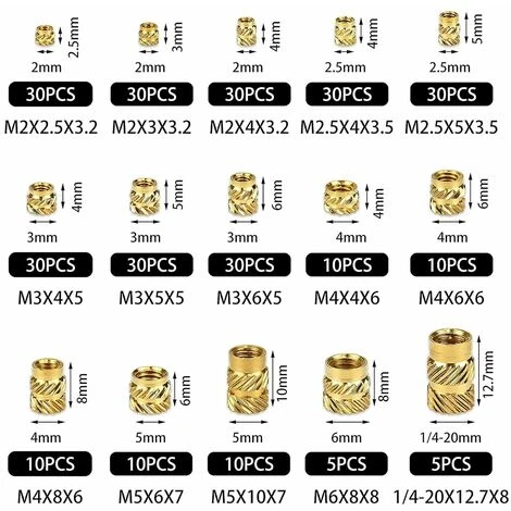 RHAFAYRE Insert Fileté, 300 Pièces Inserts D'écrou M2, M2,5, M3, M4, M5, M6 Insert Fileté Filetage Femelle Écrous Moletés En Laiton Douilles Filetées Insert Moleté Laiton Pour Plastique Bois Impressio 4 RHAFAYRE Insert Fileté, 300 Pièces Inserts D'écrou M2, M2,5, M3, M4, M5, M6 Insert Fileté Filetage Femelle Écrous Moletés En Laiton Douilles Filetées Insert Moleté Laiton Pour Plastique Bois Impressio – Image 2