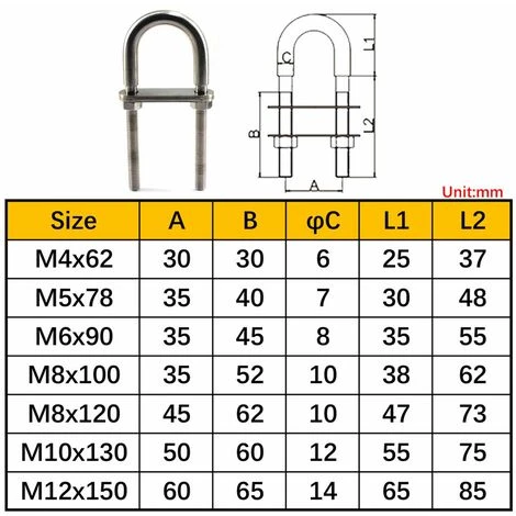 M6x90 U Bolt Boulon En Acier Inoxydable 304 (6 Pièces),Arcenciél 7 M6x90 U Bolt Boulon En Acier Inoxydable 304 (6 Pièces),Arcenciél – Image 5