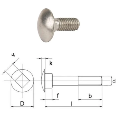 10x Vis à Tête Bombée Collet Carré DIN 603 Acier Inoxydable A2, M5x35mm 4 10x Vis à Tête Bombée Collet Carré DIN 603 Acier Inoxydable A2, M5x35mm – Image 2