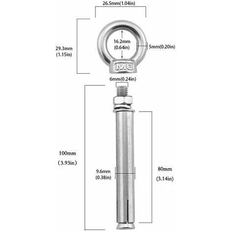 Déstockage Boulons à Expansion M6 X 100mm Manchon En Acier Boulon à œil 304 Inoxydable Expansion Du Béton Ancrage Vis à Oeil Chevilles Boulons 2-Pack 4 Déstockage Boulons à Expansion M6 X 100mm Manchon En Acier Boulon à œil 304 Inoxydable Expansion Du Béton Ancrage Vis à Oeil Chevilles Boulons 2-Pack – Image 2