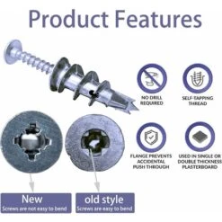 20 Pcs Vis Et Chevilles Cheville A Placo Cheville Brique Creuse Vis Beton Avec Cheville Carreau De Platre Pour Les Fixations De Plaques De Plâtre DIY -Fischer Boutique 69263358 3