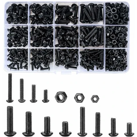 500 Pièces M3/M4/M5 Vis à Six Pans Creux, Vis Bouton Avec écrou à Tête Hexagonale Assortiment Kit - Noir 3 500 Pièces M3/M4/M5 Vis à Six Pans Creux, Vis Bouton Avec écrou à Tête Hexagonale Assortiment Kit - Noir