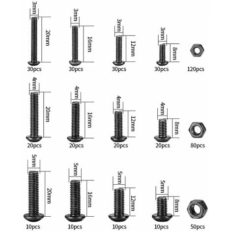 500 Pièces M3/M4/M5 Vis à Six Pans Creux, Vis Bouton Avec écrou à Tête Hexagonale Assortiment Kit - Noir 4 500 Pièces M3/M4/M5 Vis à Six Pans Creux, Vis Bouton Avec écrou à Tête Hexagonale Assortiment Kit - Noir – Image 2