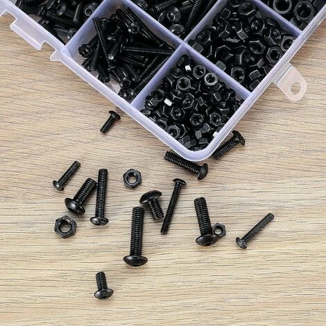 500 Pièces M3/M4/M5 Vis à Six Pans Creux, Vis Bouton Avec écrou à Tête Hexagonale Assortiment Kit - Noir 6 500 Pièces M3/M4/M5 Vis à Six Pans Creux, Vis Bouton Avec écrou à Tête Hexagonale Assortiment Kit - Noir – Image 4