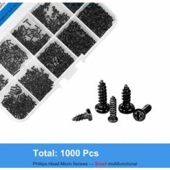 GP Lot De 1000 Mini Vis à Bois Cruciformes Autotaraudeuses Tête Ronde, Assortiment M1 M1.2 M1.4 M1.7, Noir -Fischer Boutique 70543753 3