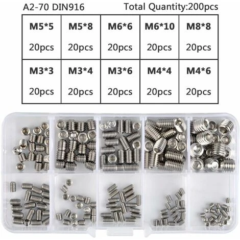 GrooFoo 200Pcs Vis Allen Acier Inoxydable Vis Sans Tête Hexagonale Set Métriques Accessoires Métalliques Professionnelles M3 M4 M5 M6 M8 GrooFoo 7 GrooFoo 200Pcs Vis Allen Acier Inoxydable Vis Sans Tête Hexagonale Set Métriques Accessoires Métalliques Professionnelles M3 M4 M5 M6 M8 GrooFoo – Image 5