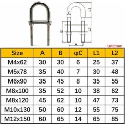 Lot De 4 Boulons D'arrimage En U M6 X 90 En Acier Inoxydable 304, 11 Lot De 4 Boulons D'arrimage En U M6 X 90 En Acier Inoxydable 304, -Fischer Boutique 80433913 5