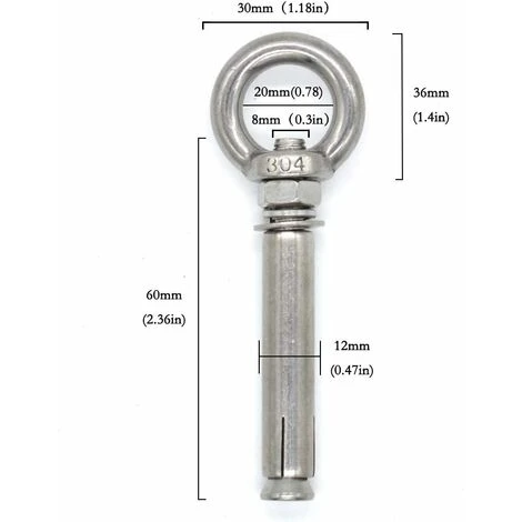 Boulons à Expansion M8 X 60mm Manchon En Acier Boulon à œil 304 Inoxydable Expansion Du Béton Ancrage Vis à Oeil Chevilles Boulons 3-Pack 4 Boulons à Expansion M8 X 60mm Manchon En Acier Boulon à œil 304 Inoxydable Expansion Du Béton Ancrage Vis à Oeil Chevilles Boulons 3-Pack – Image 2
