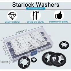 Rondelles De Blocage Universel Rondelle De Verrouillage M3 M4 M5 M6 M8 M10 M12 Rapide Pousser Fixations Assortment Kit Avec Boîte Noir 340 Pièces - DKSFJKL -Fischer Boutique 81544713 4