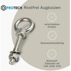 Boulon à œil 2 Pièces M10x100 Avec Boulon à œil à Filetage Complet Métrique Avec écrou Et Rondelle A4 V4A Antirouille Résistant à L'eau De Mer -Fischer Boutique 85779092 5