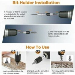 AQIUO Kit D'Extracteur De Vis Cassé, 22 PCS Outils D'Extraction Améliorés En Acier Allié HSS 4341 Avec Mèches 2 Porte-embouts D'Extension Magnétique Adaptateur De Prise Pour Boulon Endommagé, Noir LO- -Fischer Boutique 87208781 4