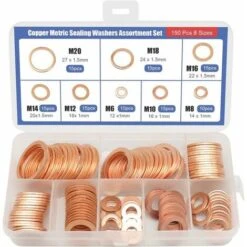 150 Pièces Rondelles En Cuivre Massif Assortiment De Scellage En Boîte Joint De Rondelle Joint Combiné Attache De Quincaillerie (8 Tailles)