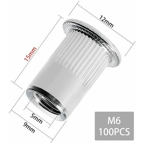 100 Pièces M6 écrou à Rivet Fileté à Tête Plate, écrous à Riveter Fileter En Acier Inoxydable, Assortiment Inserts Filetés Pour Mental Plastique (12 Mm 15 Mm) 4 100 Pièces M6 écrou à Rivet Fileté à Tête Plate, écrous à Riveter Fileter En Acier Inoxydable, Assortiment Inserts Filetés Pour Mental Plastique (12 Mm 15 Mm) – Image 2