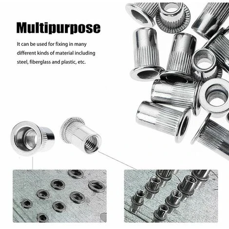 100 Pièces M6 écrou à Rivet Fileté à Tête Plate, écrous à Riveter Fileter En Acier Inoxydable, Assortiment Inserts Filetés Pour Mental Plastique (12 Mm 15 Mm) 7 100 Pièces M6 écrou à Rivet Fileté à Tête Plate, écrous à Riveter Fileter En Acier Inoxydable, Assortiment Inserts Filetés Pour Mental Plastique (12 Mm 15 Mm) – Image 5