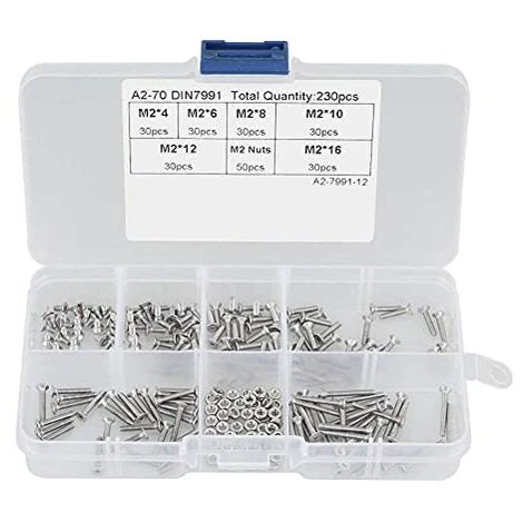230pcs M2 304 Vis à Métaux, Vis Cylindriques Tête Plate Boulon En Acier Inoxydable écrous Assortiment Kit 3 230pcs M2 304 Vis à Métaux, Vis Cylindriques Tête Plate Boulon En Acier Inoxydable écrous Assortiment Kit
