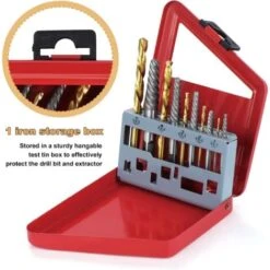 Lot De 10 Extracteurs De Vis, Forets Hélicoïdaux, Mèches Impériales, En Acier Au Carbone, Perceuse à Vis Et Extracteur, Outils De Retrait De Porte-boulons Dans Un Boîtier En Fer Suspendu. -Fischer Boutique 93314278 3