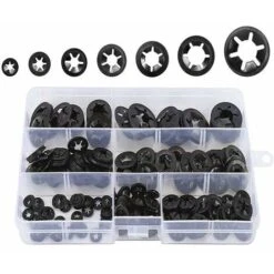 Rondelles, 340 Pièces Rondelles De Verrouillage à Vitesse Rapide, Finition Oxyde Noir Fixation Rapide Clips De Vitesse Kit D'Asortiment (M3 / M4 / M5 / M6 / M8 / M10 / M12)