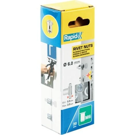 RAPID - M6 - Ecrous à Sertir Pour Vis Ø6mm - Blister De 20 + Forêt 3 RAPID - M6 - Ecrous à Sertir Pour Vis Ø6mm - Blister De 20 + Forêt