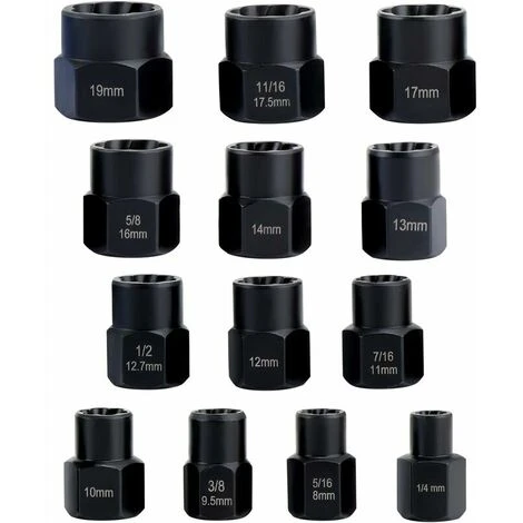 Jeu De 13 Douilles - Extracteur De Boulons Endommagés De 9,5 Mm - Pour Retirer Les écrous De Roue Verrouillables 4 Jeu De 13 Douilles - Extracteur De Boulons Endommagés De 9,5 Mm - Pour Retirer Les écrous De Roue Verrouillables – Image 2