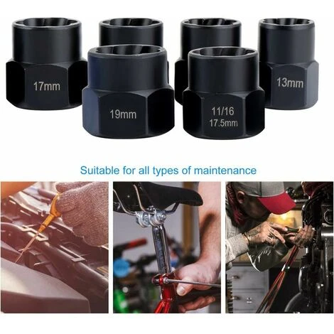 Jeu De 13 Douilles - Extracteur De Boulons Endommagés De 9,5 Mm - Pour Retirer Les écrous De Roue Verrouillables 6 Jeu De 13 Douilles - Extracteur De Boulons Endommagés De 9,5 Mm - Pour Retirer Les écrous De Roue Verrouillables – Image 4