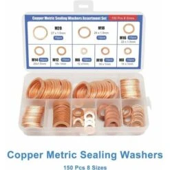 150 Pièces Rondelles En Cuivre Massif Assortiment De Scellage En Boîte Joint De Rondelle Joint Combiné Attache De Quincaillerie (8 Tailles) -Fischer Boutique 95857782 4