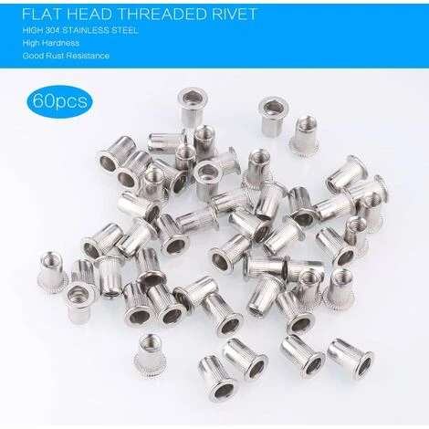 60 PCS M5/6/8 Acier Inoxydable 304 Rivet Écrou,Écrous à Sertir Rivet Écrou à Tête Plate Nutsert En Acier Écrou Outil Plat Tête Filetée Rivet Nutsert Ecrous De Rivet Insert Filetage Métrique H13 6 60 PCS M5/6/8 Acier Inoxydable 304 Rivet Écrou,Écrous à Sertir Rivet Écrou à Tête Plate Nutsert En Acier Écrou Outil Plat Tête Filetée Rivet Nutsert Ecrous De Rivet Insert Filetage Métrique H13 – Image 4