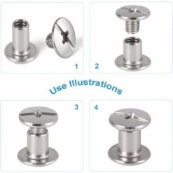 80 Pièces Rivet à Tête Plate, Rivets De Reliure En Acier Inoxydable, Chicago Reliure Vis, Pour Bricolage Cuir, Livre, Album Photo, Ceinture En Cuir H200 -Fischer Boutique 96486733 3