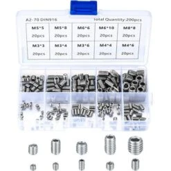 Vis Sans Tête En Acier Inox, M3 M4 M5 M6 M8 Vis à Métaux, Assortiment Kit De Fixations Vis Pointeau（200Pcs)
