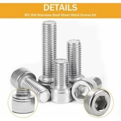 M3 Vis Coffret En 304 Acier Inoxydable Vis à Tête Hexagonale Bouchon Socket Tête Boulons Vis Avec écrous Et Rondelles,taille De M34/5/6/8/10/12/14/16/18/20/25/30（1110PCS ，argent） -Fischer Boutique 97448218 4